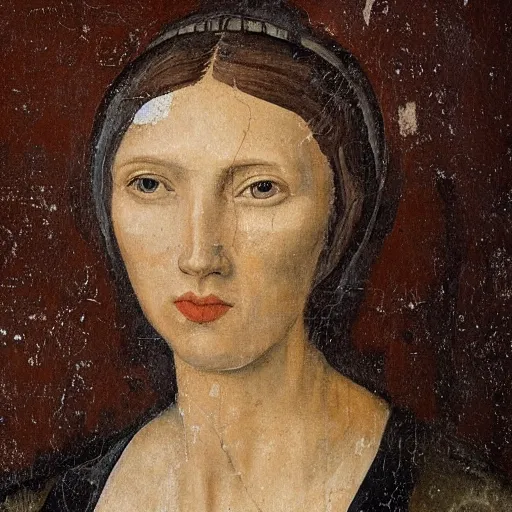 Prompt: fresco material portrait of a sad lady 2 7 years old, with wasp