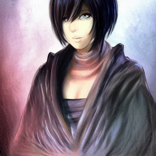 Prompt: portrait of Mikasa by 9brookskim