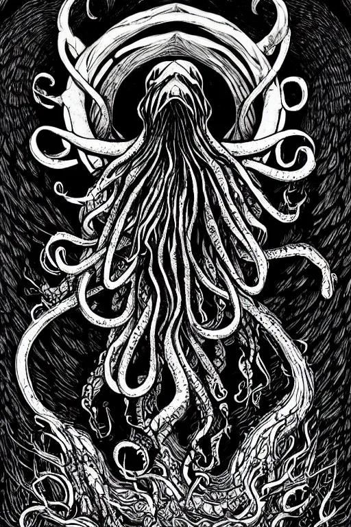 Image similar to cthulhu rising from the water, movie poster, black ink on paper, trending on artstation, beautiful, intricate, detailed