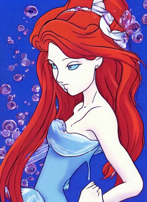 Prompt: portrait of ariel from the little mermaid in yoshitaka amano style