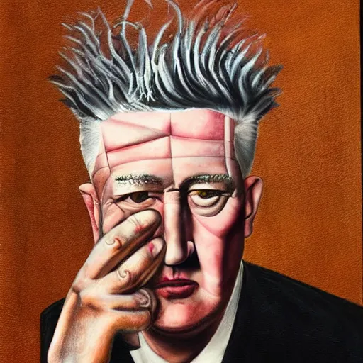 Prompt: painting of david lynch by arcimboldo