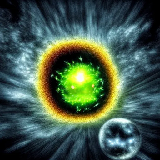 Image similar to atoms colliding, hyperrealism!!!, hdr photo, fantasy