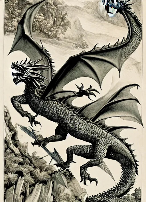 Image similar to game of thrones dragon in a tropical forest, john james audubon, ernst haeckel, intaglio, sharp focus