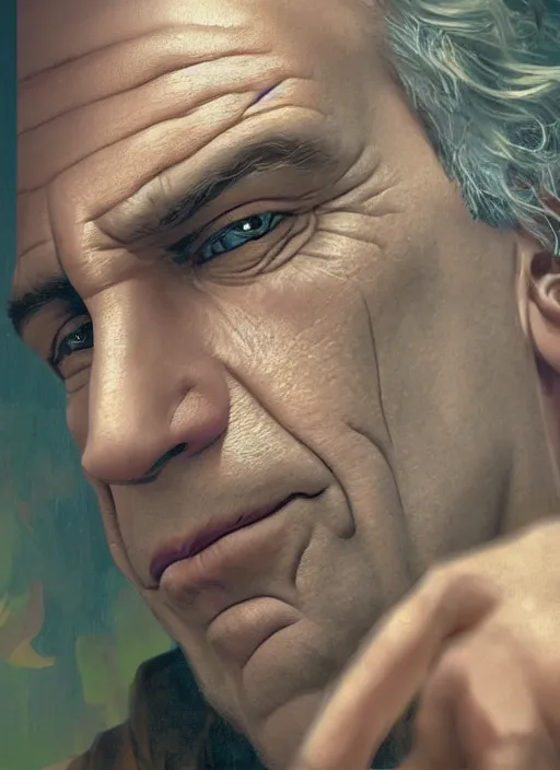 Prompt: a still of Jeffrey Epstein as the Joker, realistic, private island, sigma male, accurately portrayed, portrait art by alphonse mucha and greg rutkowski, highly detailed, digital painting, concept art, illustration, dim lighting with twilight rays of sunlight, trending on artstation, very detailed, smooth, sharp focus, octane render, close up