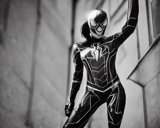 Image similar to iron spider suit, lomography lady grey