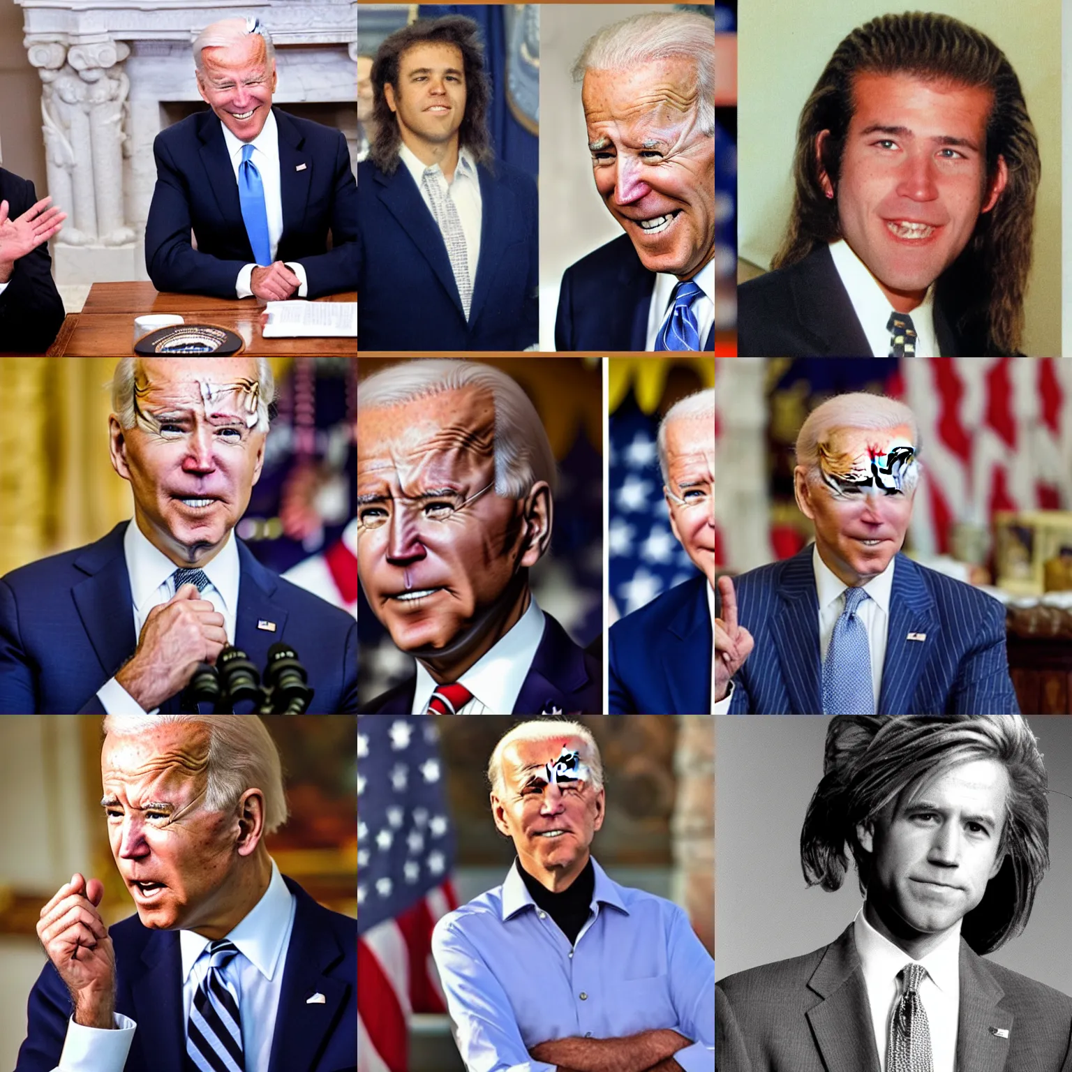 Prompt: biden with mullet hairstyle cool