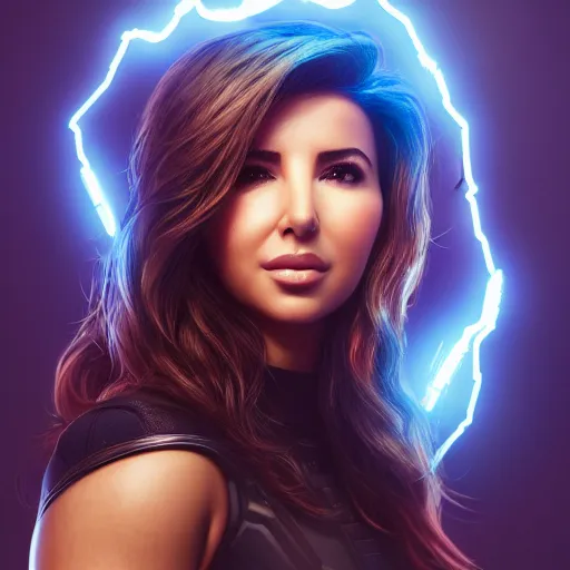 Prompt: a portrait of nancy ajram as thanos, hyper detailed, digital art, trending in artstation, cinematic lighting, studio quality, high quality render, unreal engine 5 rendered, octane rendered