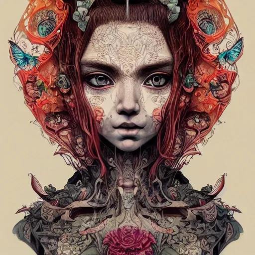 Image similar to beautiful portrait painted in jacek yerka and aykut aydogdu style drawn by vania zouravliov and takato yamamoto, inspired by cyberpunk, leslie zhang style, intricate acrylic gouache painting, high detail, sharp high detail, artstation, manga and anime