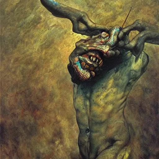 Image similar to high quality high detail painting by lucian freud and beksinski, hd, demon, soul