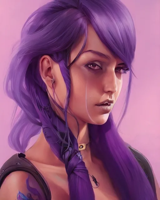 Prompt: beautiful ana da armas purple hair tattoos symmetrical face stunning eyes full length fantasy art icon, 2d art cover , official fanart behance hd artstation by Jesper Ejsing, by RHADS, Makoto Shinkai and Lois van baarle, ilya kuvshinov, rossdraws