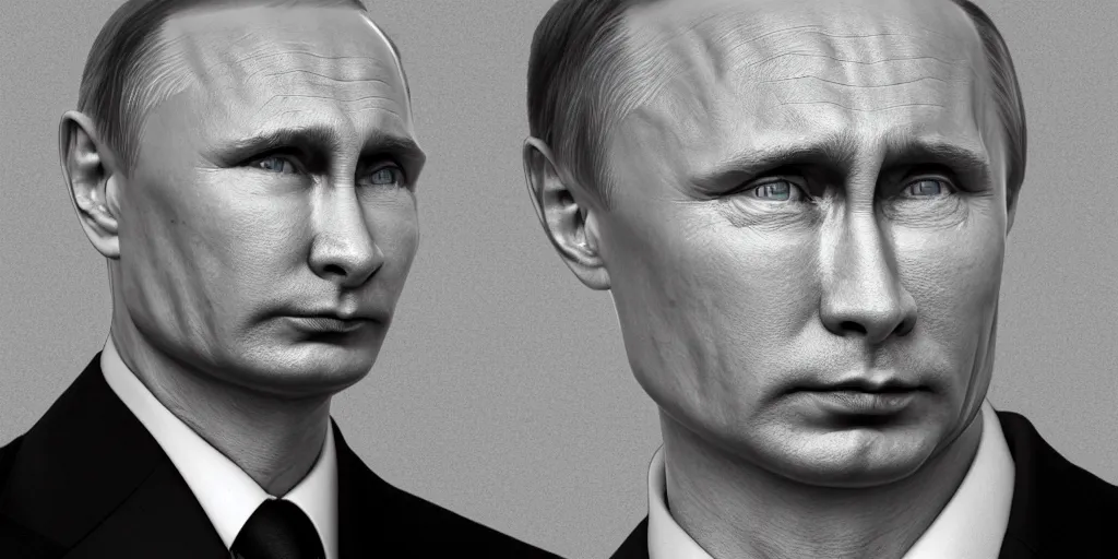 Image similar to putin in the style of a cover made by waya steurbaut, high resolution film render 100k, photo realistic