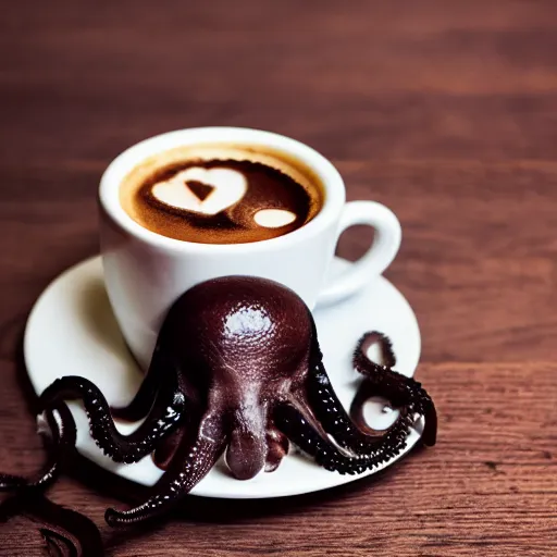 Image similar to an octopus in a cup of coffee, professional photography