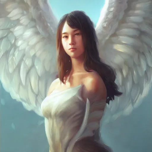 Image similar to an oil painting of poke with angel wings, by artgerm, wlop and greg rutkowski, hd, hdr, ue 5, ue 6, unreal engine 5, cinematic 4 k wallpaper, 8 k, ultra detailed, high resolution, artstation, award winning