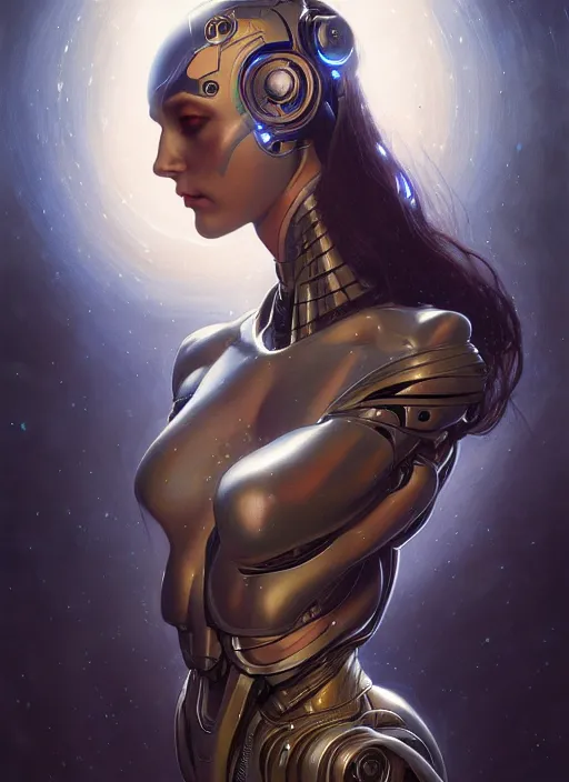 Image similar to cyborg telepath, diffuse lighting, fantasy, intricate, elegant, highly detailed, lifelike, photorealistic, digital painting, artstation, illustration, concept art, smooth, sharp focus, art by John Collier and Albert Aublet and James jean and Brian froud and ross tran and Artem Demura and Alphonse Mucha