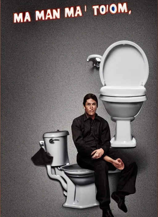 Image similar to a movie poster of a man and a toilet