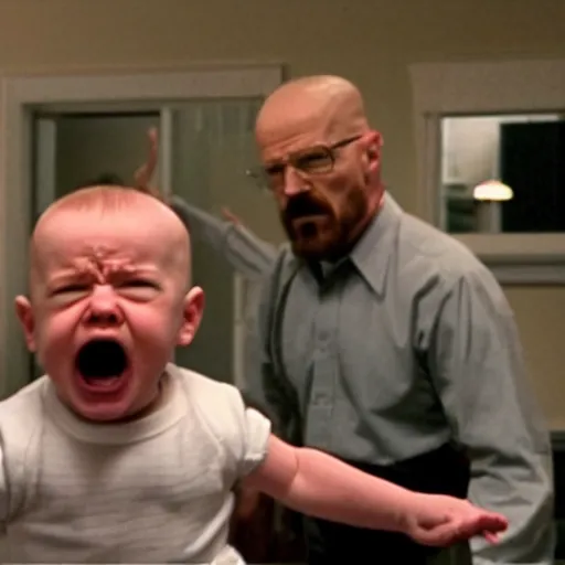 Image similar to walter white angrily screaming at a baby