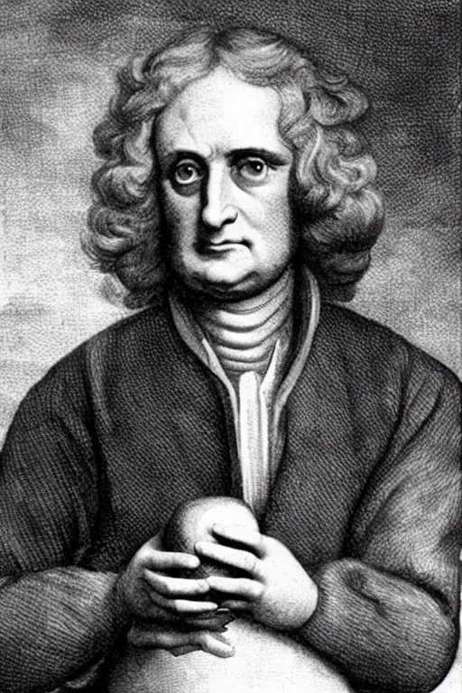 Image similar to isaac newton holding an apple, collage