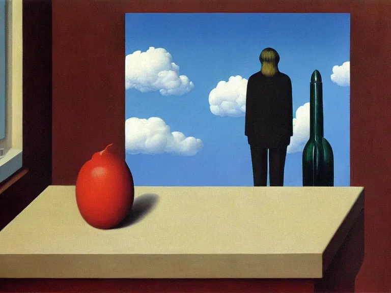 Image similar to a painting by rene magritte, high detail, high resolution