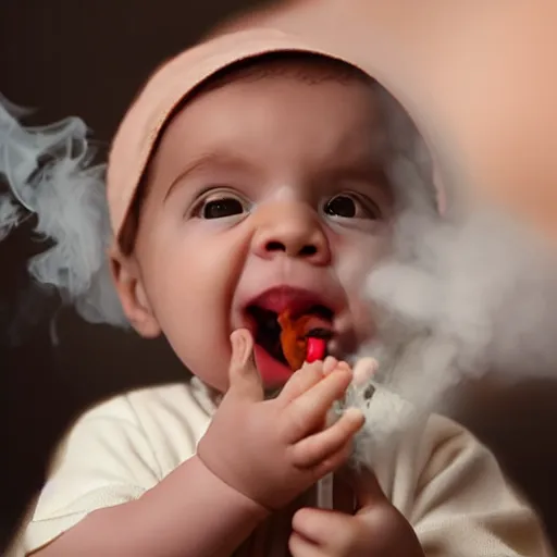 Image similar to baby smoking crack realistic