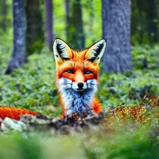 Image similar to Close-up of a fox in a magic forest with toadstools