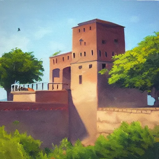 Prompt: “a realistic panting of a old fort”