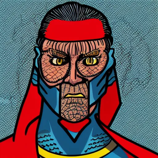 Image similar to man with scales all over his face superhero full body hyperdetailed realistic comic book illustration