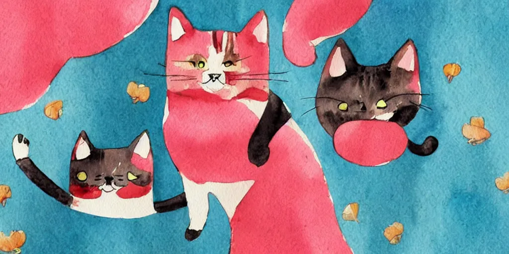 Image similar to watercolor illustration style, cute! cats!!! choose different costumes, business, inspiring art