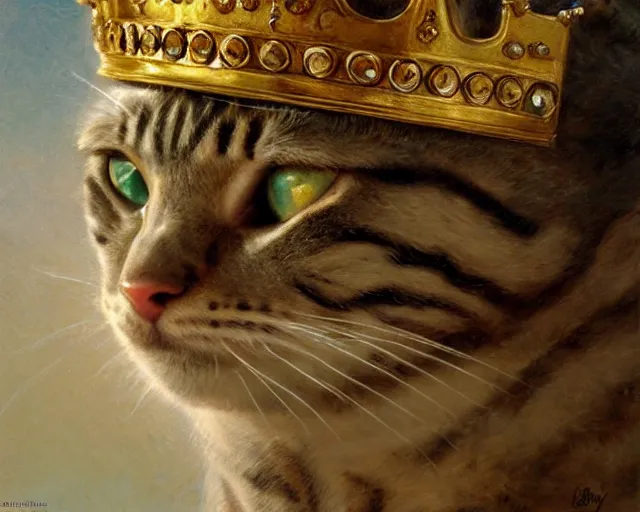 Image similar to closeup portrait of a humanoid cat old king with a crown, highly detailed painting by gaston bussiere, craig mullins, j. c. leyendecker 8 k