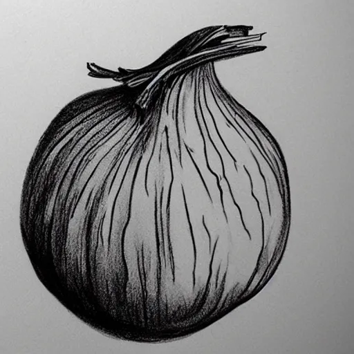 Prompt: pencil sketch of an onion cut in half
