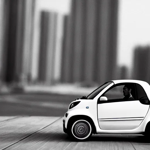 Image similar to mao zedong driving a smart car, 4 k, hyper realistic, dslr, high resolution, landscape, beautiful