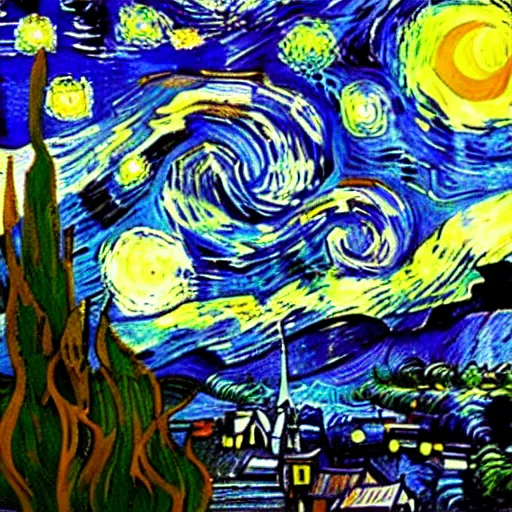 Image similar to amrican gothic in style of van gogh