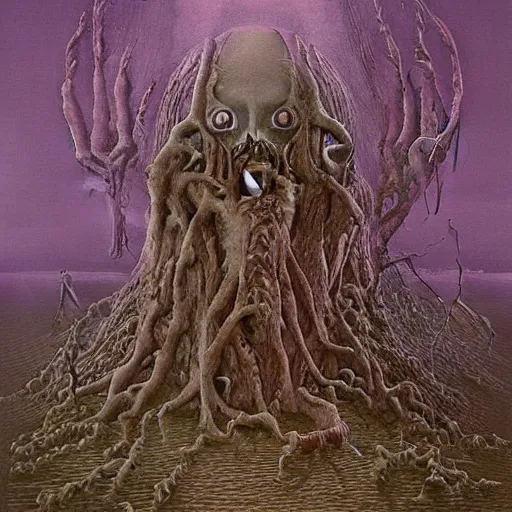 Image similar to Zdzisław Beksiński painting of a lovecraftian horror