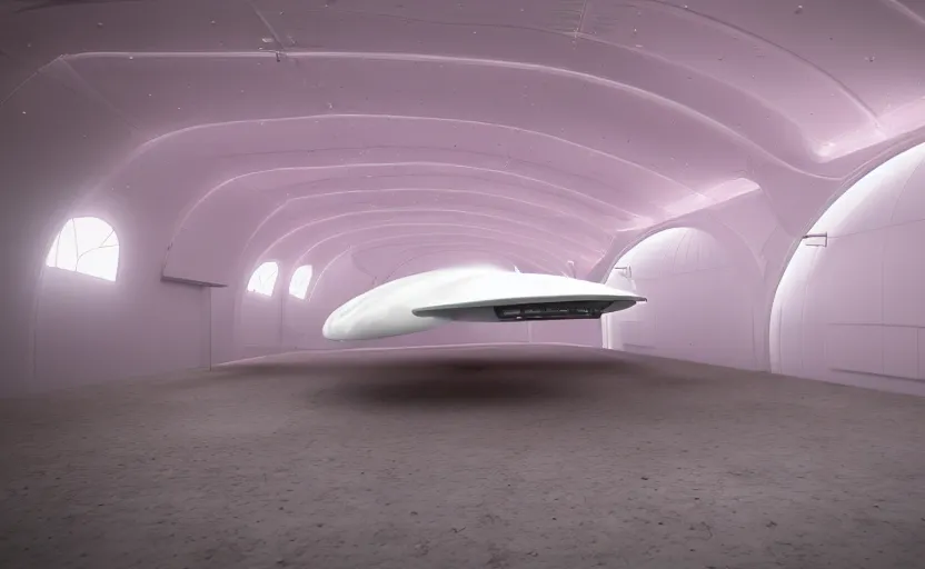 Image similar to a pastel color secret ufo hangar s - 4, extremely intricate and detailed 8 k cinematic lighting, hyper realism