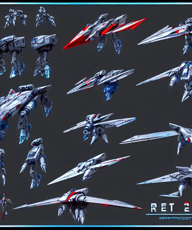 Image similar to 2 d shooter game concept art sprite sheet!!!, robotech gradius outer space concept art, hyperrealism, fine detail, 8 k, 3 d render, artstation contest winner, cgsociety, cryengine, zbrush, vray, no background