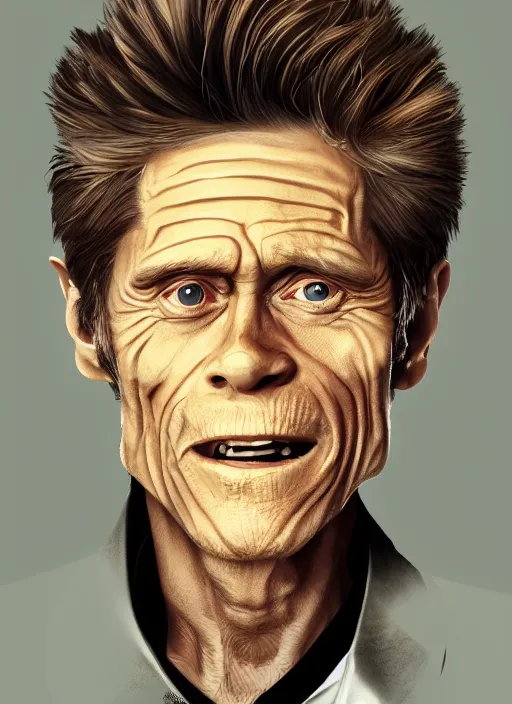 Prompt: willem dafoe portrait illustrated by rossdraws, digital artwork 4 k