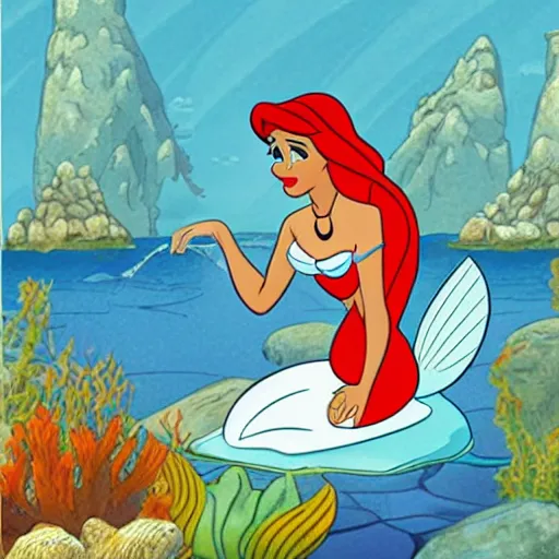 Prompt: ghandi as the little mermaid, cartoon, disney