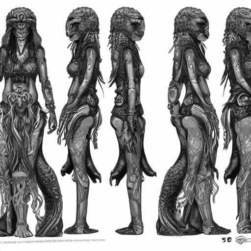 Prompt: Character sheet of Fallen Mother Goddess in Cthulhu, concept art, detailed, 4k resolution,