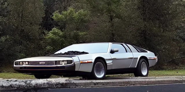 Image similar to a single delorean and 1 9 6 9 dodge charger hybrid, dslr