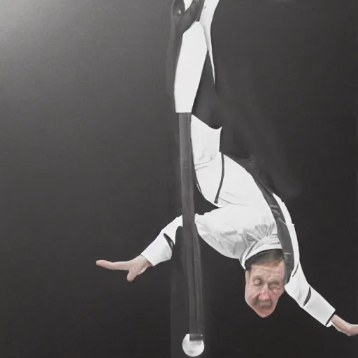 Image similar to mark e smith in a maid uniform doing a backflip, highly detailed, 4 k