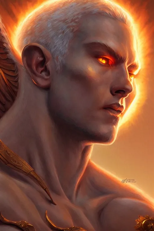 Image similar to apollo humanoid god of the sun, highly detailed, d & d, fantasy, highly detailed, digital painting, trending on artstation, concept art, sharp focus, illustration, art by artgerm and greg rutkowski and magali villeneuve