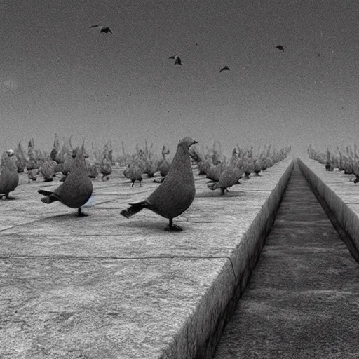 Prompt: pigeons bombing the city of Athens, black and white, extremely high detail, photorealistic, cinematic lighting, artstation, octane render, art by Zdzisław Beksiński