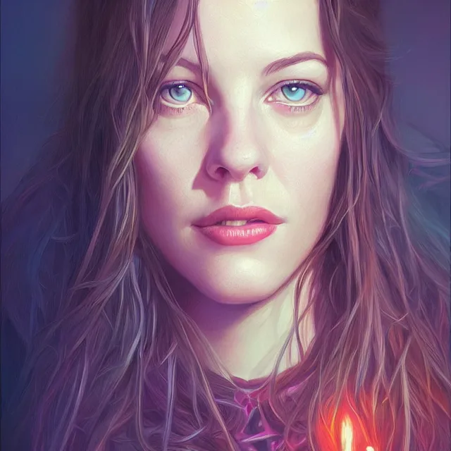 Prompt: portrait of young liv tyler by mandy jurgens, cartoon, visionary art, symmetric, magic symbols, holy halo, dramatic ambient lighting, high detail, vibrant colors,