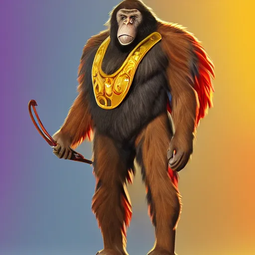 Image similar to fury art, an anthro ape wearing a large cape, colorful background, 3 d, 8 k, extremely detailed, trending on furaffinity, trending on artstation, award winning, sharp focus, illustration