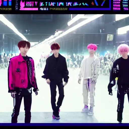 Image similar to nct 1 2 7 has a new music video with the cyberpunk concept, still imagery, high - res, 4 k,