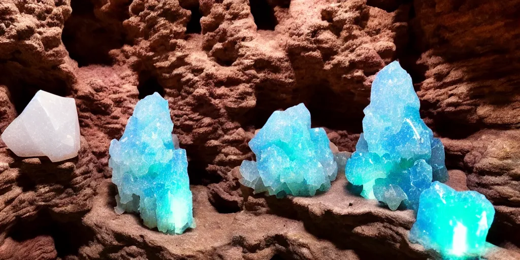 Prompt: mystical mysterious cave crystals