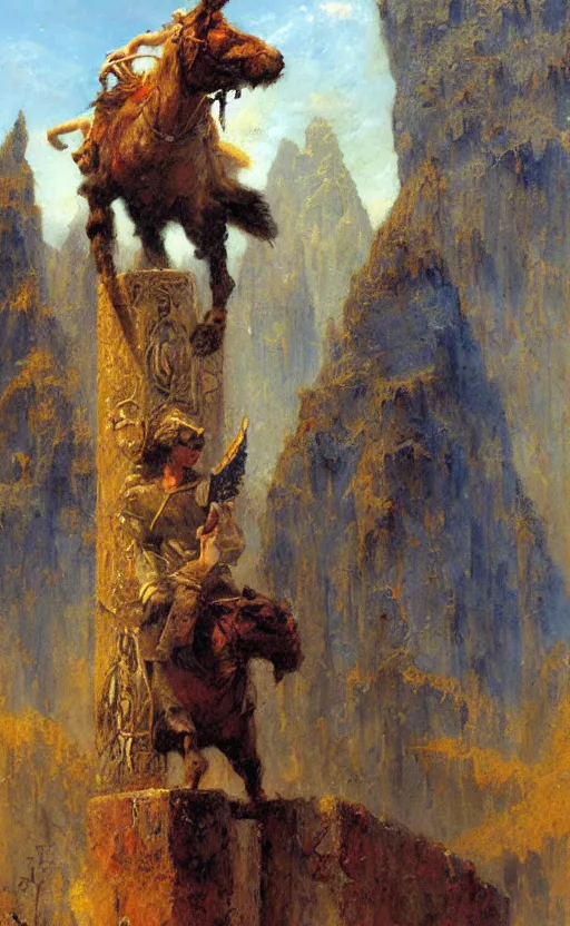 Image similar to Herobrine Totem,painting by Gaston Bussiere, Craig Mullins