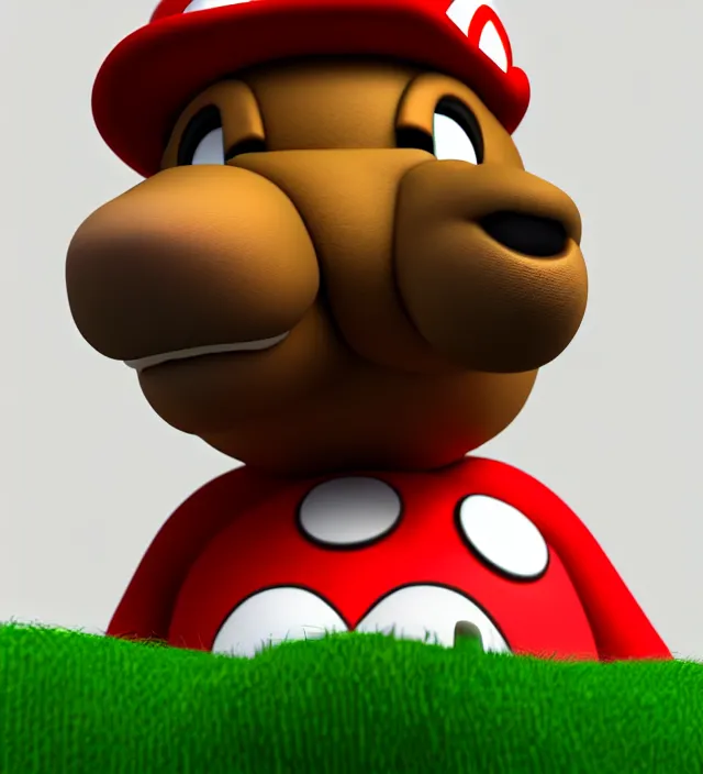 Image similar to studio 3 d render of a capybara mario character, white background, perfectly shaded, trending on artstation, octane render, unreal engine 5 render