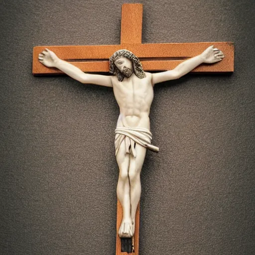 Image similar to Jesus crucified on a palm, photorealiatic,