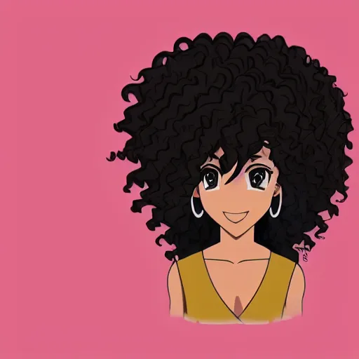 Image similar to A brown skinned woman with curly black hair as an anime character