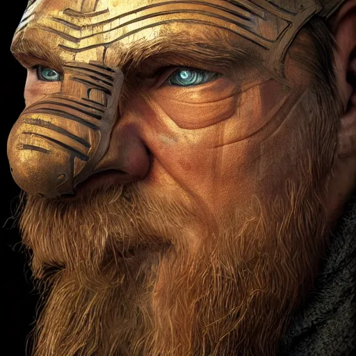 Prompt: painting portrait of a viking wearing a wood mask, artstation, ultra detailed